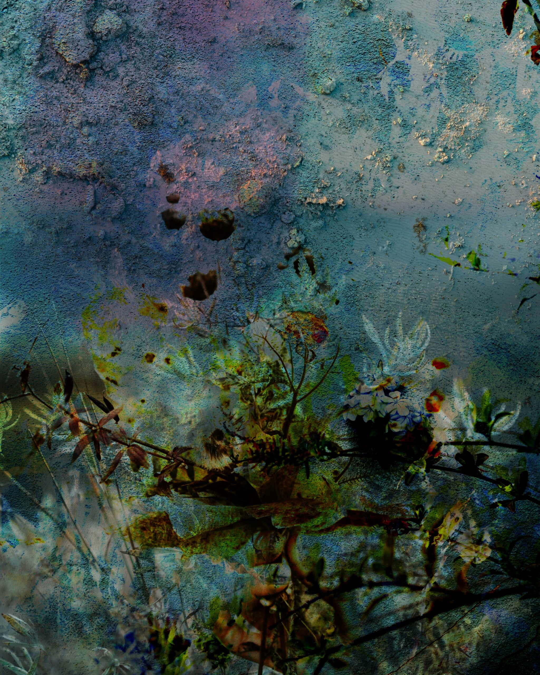 Free digital collage sheet with dark blue textured background and vintage floral overlays