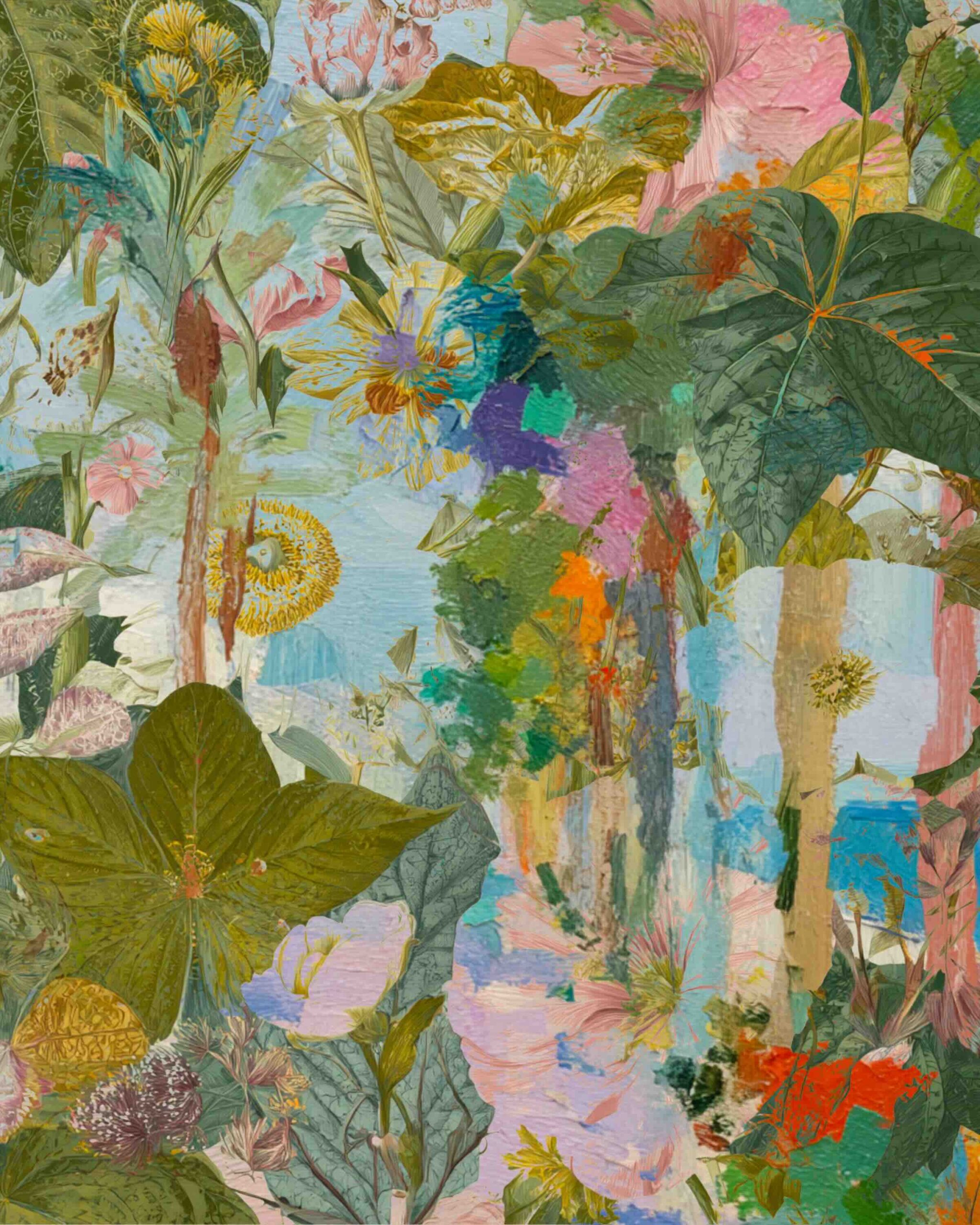 floral collage art for art journaling with layered botanical elements and soft painted textures