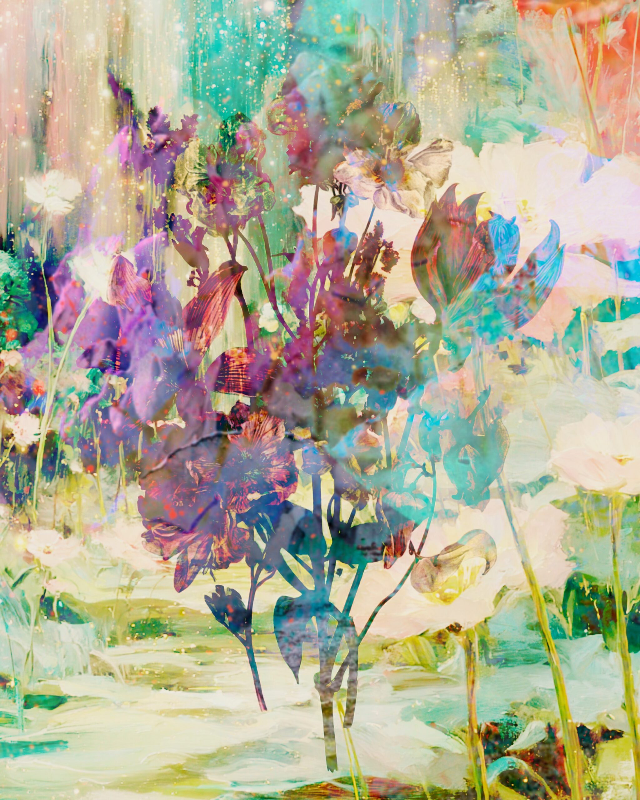 Free printable floral collage paper with dreamy watercolor textures, layered flowers, soft pastel colours and mixed media details for art journals and junk journals